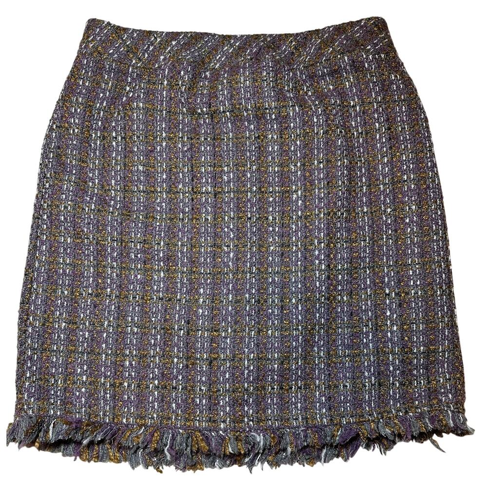 CATO Tweed Plaid Fringed Pull On Skirt Women’s Size Medium